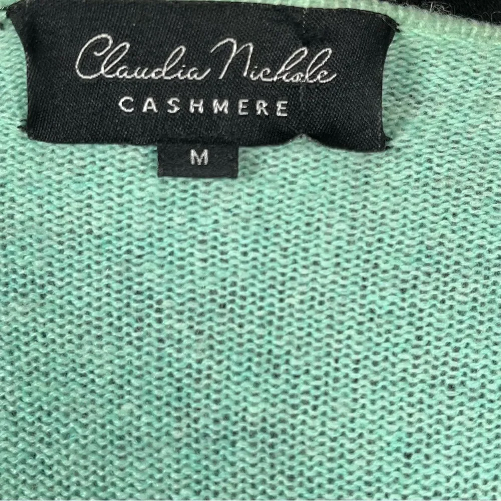 Claudia Nichole Green Cashmere Sweater Open Front Draped Mint Relaxed Waterfall